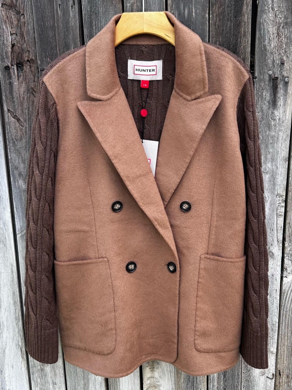 NWT Hunter Double Breasted Wool Blend Sweater Jacket Camel Tan Brown L - Picture 9 of 16